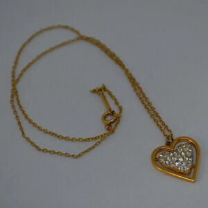 D'Orlan Heart Pendant on 15" Gold Tone  Chain with Crystals